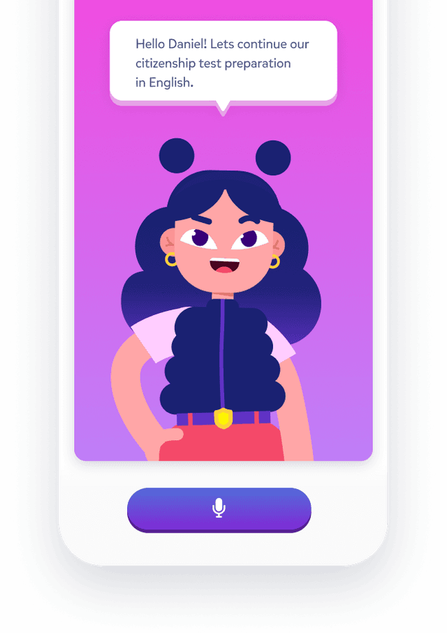 Phone screenshot with example of multilingual speaking practice on Goeddy